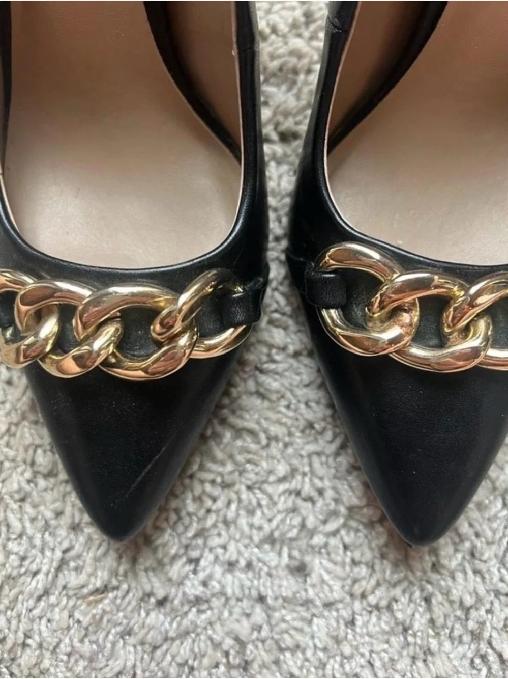 Mix No. 6 Black Pointed Toe Pumps with Gold Chain